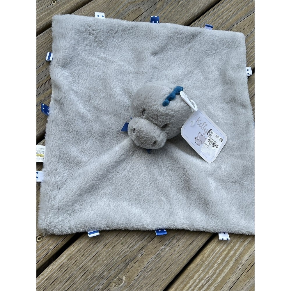 Kelly Baby Gray Dinosaur Security Blanket w Rattle Tags Lovey Baby Toy Plush New